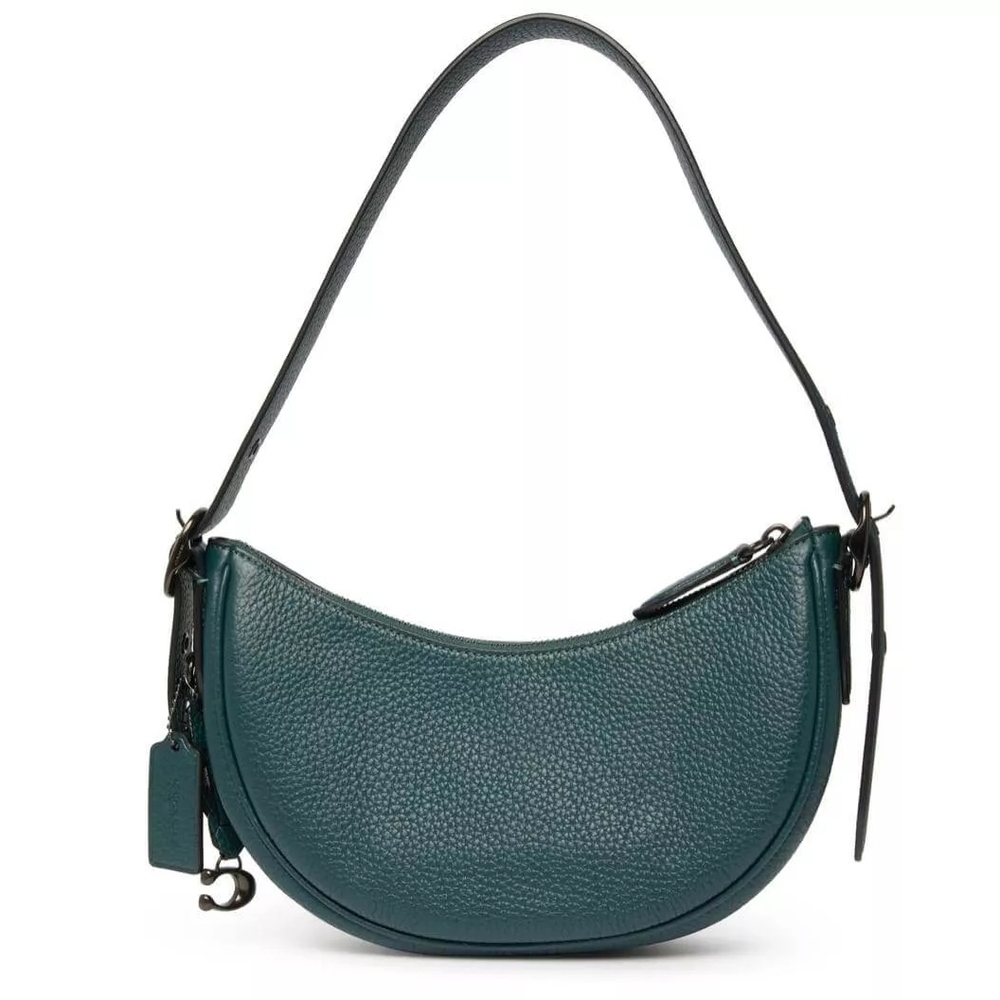 COACH Luna Crescent Shoulder Bag in Forest Green - Soft Pebble Leather